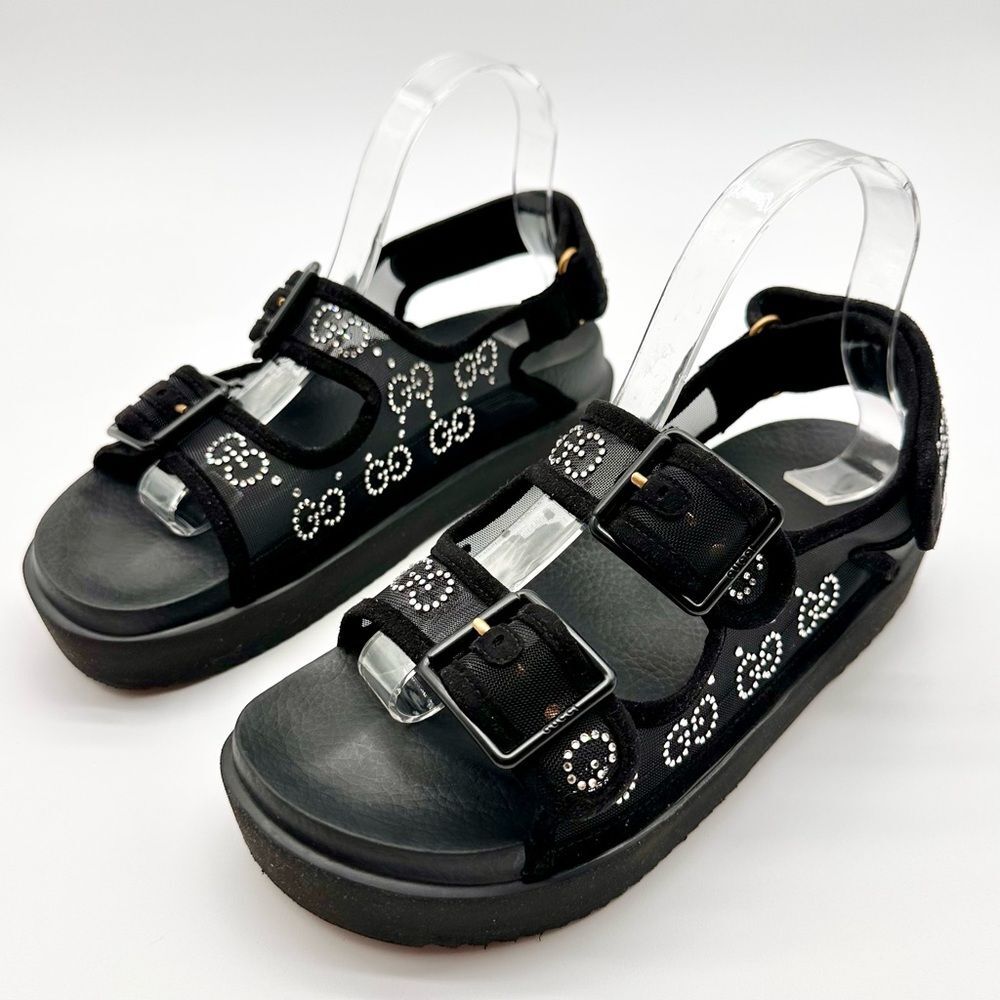 Gucci GG Crystal Embellished Platform Mash Dad Black Flat Sandals EU 38 US 8 - Picture 12 of 13